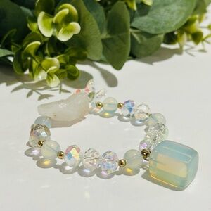 Raw Opal and Opal Beaded Bracelet with Gold Details